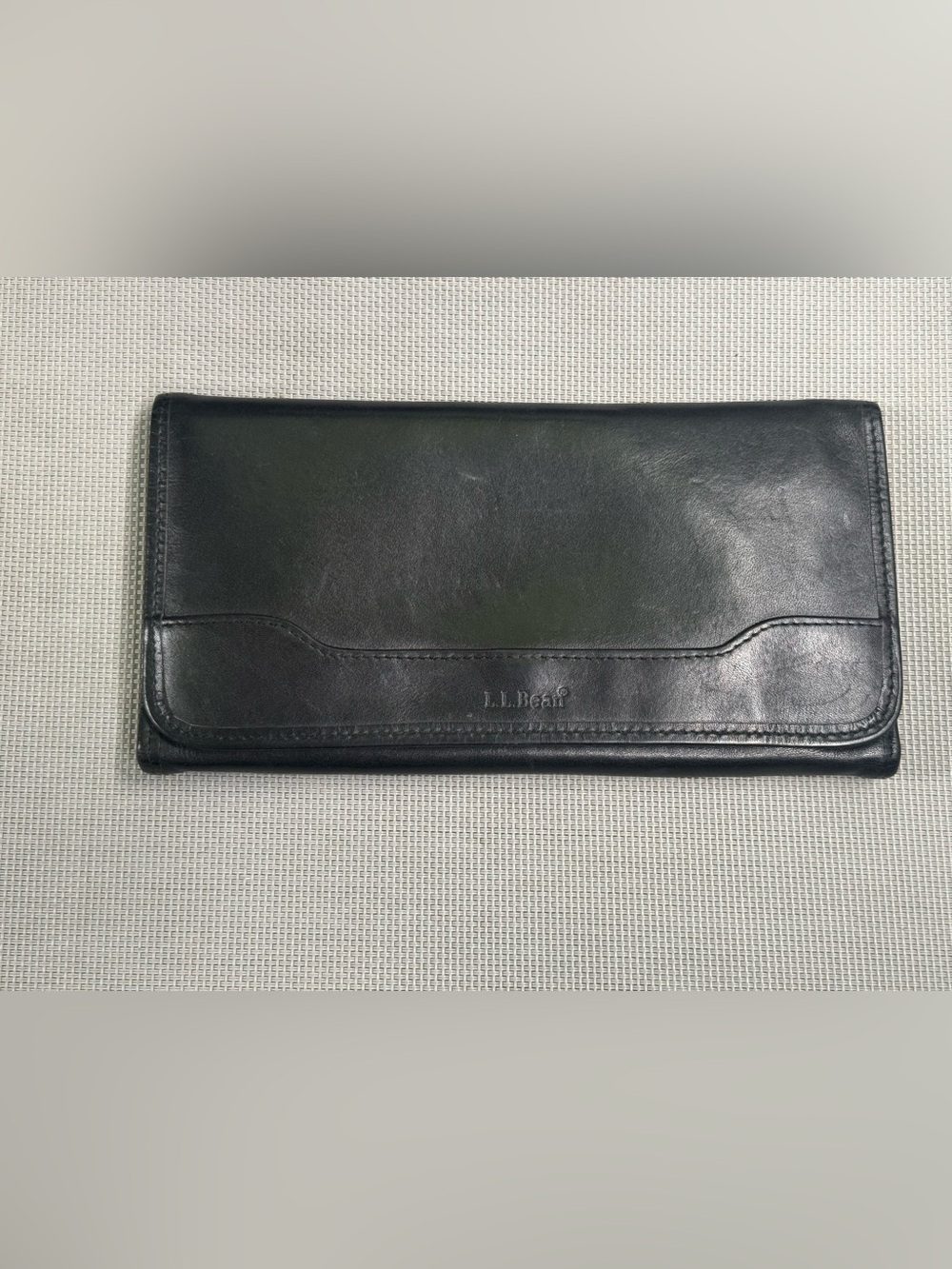 L.L. Bean Black Leather Continental Trifold travel Ticket Wallet 8.5"x 4.5"